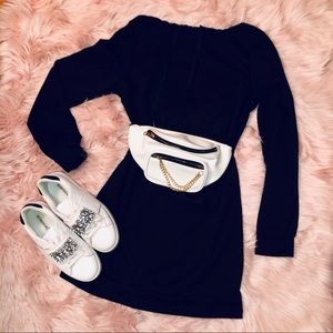 Basic black hooded sweatshirt dress